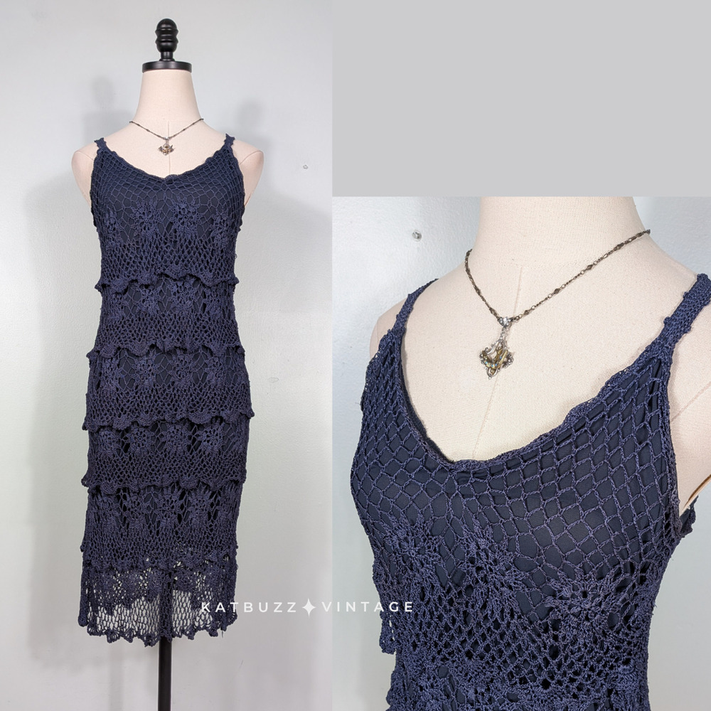 Boston Proper Crochet Dress Y2K Boho Tiered Guest Cocktail Sleeveless Beach